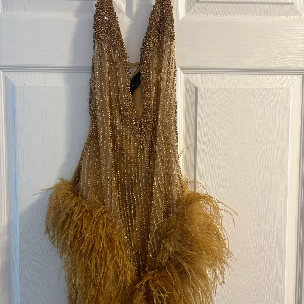 Gold Beaded Feather Dress